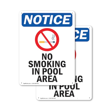 Signmission No Smoking In Pool Area OSHA Notice Sign, Plastic, 18in W x 24in L, 2PK OS-2PACK-NS-P-1824-V-14802